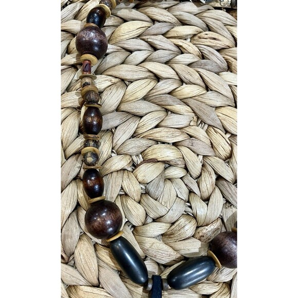 Elite Noble Shungite 4in Pendant & Wood Necklace Chakra Brutalist Tribal Boho - Picture 4 of 10